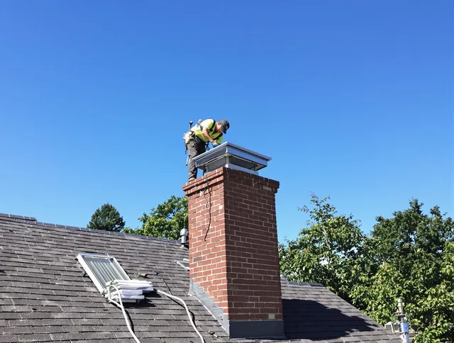 Seal Beach Chimney Sweep technician measuring a chimney cap in Seal Beach, CA