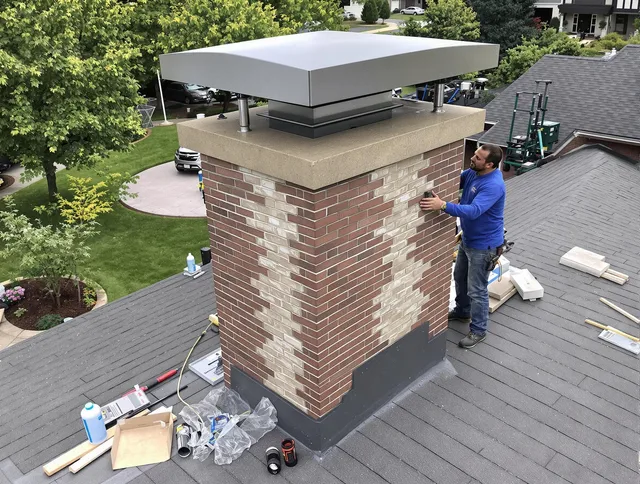 Seal Beach Chimney Sweep team working on a custom chimney remodel in Seal Beach, CA