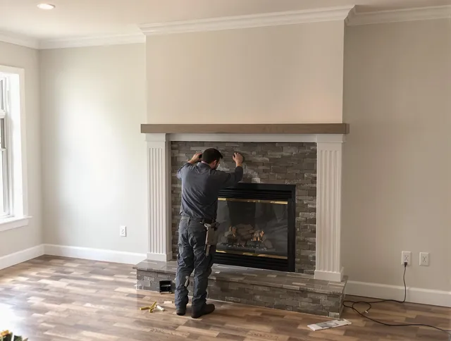 Seal Beach Chimney Sweep finishing a custom fireplace install in Seal Beach, CA